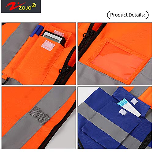 zojo High Visibility Reflective Safety Vest with Multi Pockets 10 Pack Bulk - color: Mix Orange & Blue, size: XX-Large