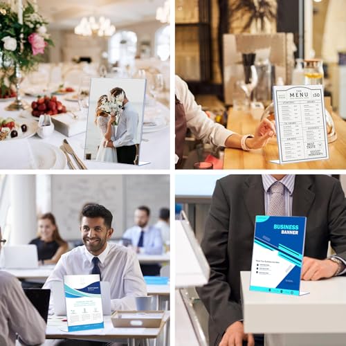 6 Pack Slanted Back Acrylic Sign Holders 4x6 for Business & Store, Tabletop Vertical Sign Holder with Anti-Slip Pads Clear Display Stand, for Menus Flyers Documents Office Restaurants Party Decoration