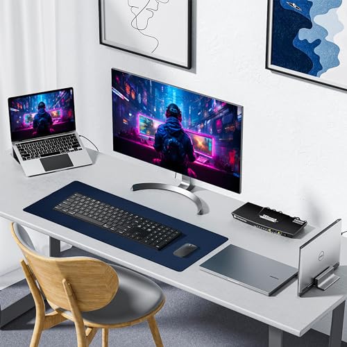 ALOANES Non-Slip Extended Mouse Pad Office&Home Desk Mat Stitched Edge - color: Navy, size: 35.4L x 15.7W inches