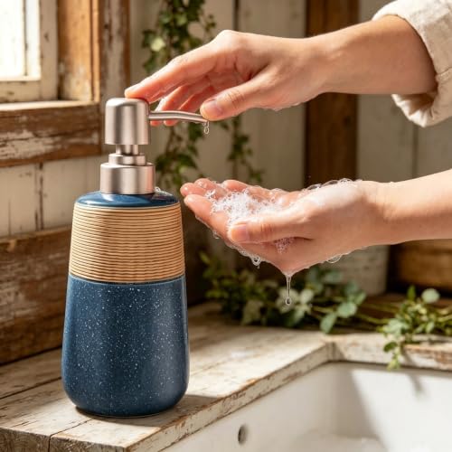 Hand Soap Dispenser, Ceramic Liquid Soap Dispenser for Bathroom Countertop Dish Hand Soap Dispenser for Kitchen Sink, Bathroom Lotion Bottle Dispensers Boho Kitchen Home Decor,15 OZ Blue - size: 1 x 15 Oz Soap Dispenser Blue