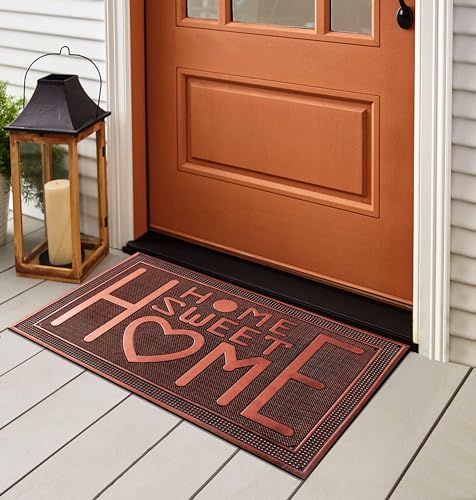 A1HC Rubber Welcome Doormat for Outdoor Indoor Entrance, Non-Slip Backing Front Door Mat for High Traffic Area Use, Fun Designed Entrymat, 24"x39" Pin Mats - color: Home Sweet Home Red/Bronze
