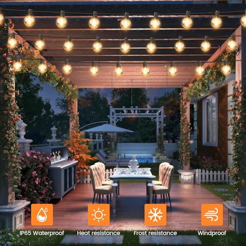 OHLUX 120FT Solar String Lights Outdoor with Remote, Commercial Grade Patio Lights with 52 Shatterproof LED Filament G40 Globe Bulbs, Dimmable Outside Edison Hanging Light for Backyard Party Decor - size: 120FT