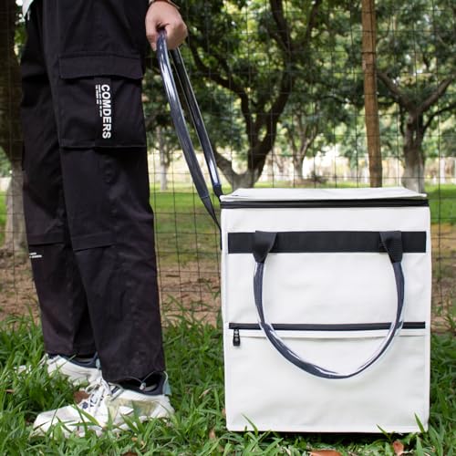 Small Beige Reusable Grocery Bag on Wheels, Folding Rolling Tote - color: Beige, size: Small