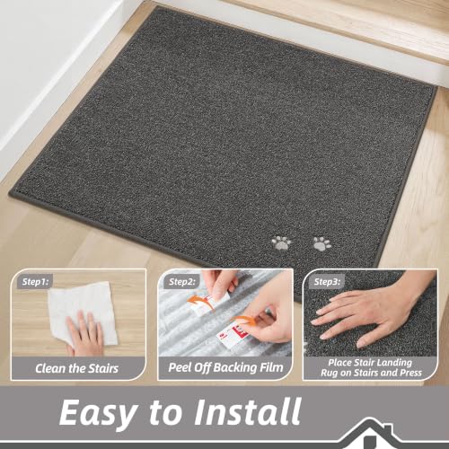 BEQHAUSE Stair Landing Rug Non-Slip 30"x30",Landing Mat for Stairs,Charcoal - color: Charcoal - Dog Paws, size: 30 in X 30 in (1 Pieces)