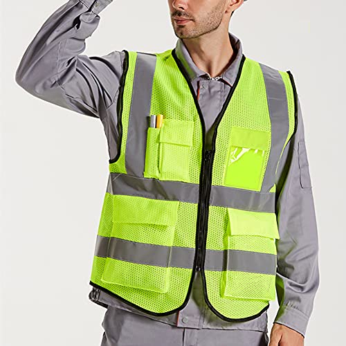 XIAKE Reflective Safety Vest for Men & Women High Visibility Class 2 Vest with Pockets Meets ANSI Standards - color: Yellow Mesh - B525, size: Small
