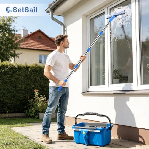 SetSail Window Cleaning Kit with Bucket 3 Gallon for Home Outdoor, Blue