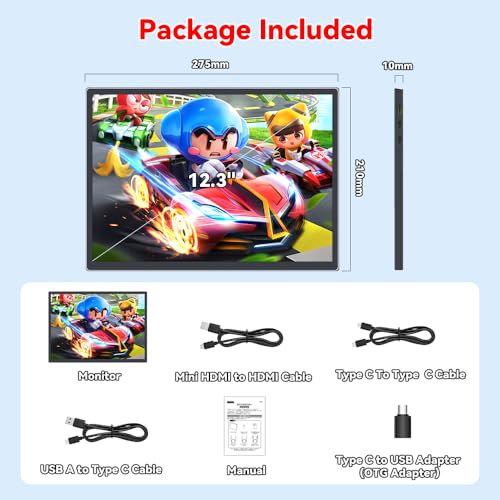 S123E 12.3 Inches Portable Monitor Touchscreen Monitor for Switch/Switch 2 - size: 12.3"