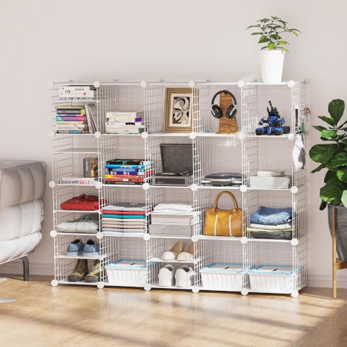 Wire Cube Storage Organizer, 20 Cubes Converted into 23 Cubes, Sturdy Metal Grids Storage Shelf Closet Shelving Units and Storage, Shelves for Bedroom LIvingroom Office - color: White, size: 20 cubes