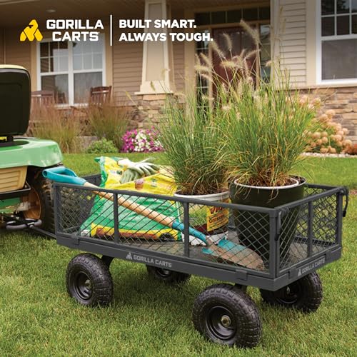 Gorilla Carts Steel Utility Cart, 800 lb Capacity, 4 Cu Ft., Black - color: Black Mesh