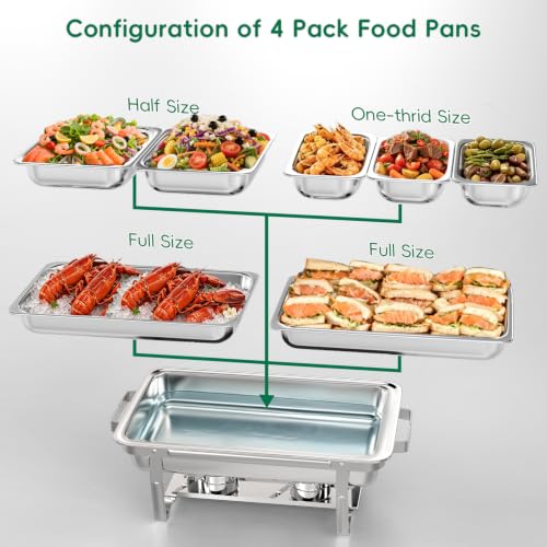 Sifer 11Qt Chafing Dishes for Buffet, No Any Screws, 4 Pack, Silver - color: Silver