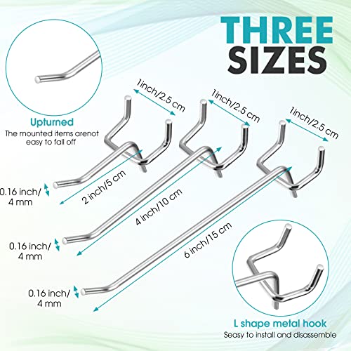 Hicarer 200 Pcs Stainless Steel Pegboard Hooks Multiple Sizes Fit 1/4" or 1/8" Pegboard Ideal for Garage Tool Organization, Wall Storage(2 Inch, 4 Inch, 6 Inch) - size: 2 Inch, 4 Inch, 6 Inch