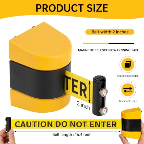 2 Pcs 16.4 ft Magnetic Wall Mount Retractable Belt Barrier, Yellow - size: Caution Do Not Enter