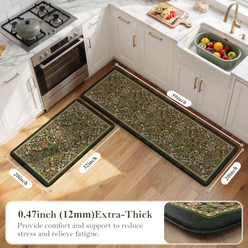 Collive Anti Fatigue Mats for Kitchen Floor Washable Padded Kitchen Rug Set - color: Olive Green, size: 20"x59"+20"x32"