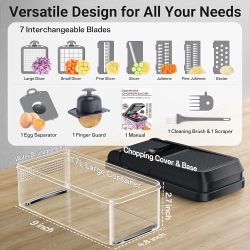 12-in-1 Vegetable Chopper with 7 Blades, Food Veggie Cutter, Mandoline Gray - color: Gray, size: 7 Blades