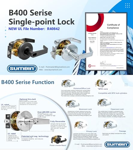 Grade 2 Commercial Heavy Duty Passage Door Lever Lockset, ADA, Matt Black Finish (2 Sets Key Alike) - color: B400 Passage RB KA2
