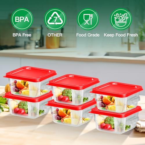 6 pcs 2qt Food Storage Containers with Lid, Square Clear Commercial Food Storage Containers with Handle and Scale for Food Storage in Home Kitchen & Dining (Red) - color: B1-2QT-6PCS-RED
