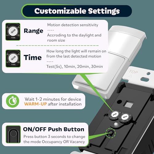 TOPGREENER PIR Motion Sensor Light Switch,No Neutral No Ground Wire,10 Pack - color: White, size: 10 Pack