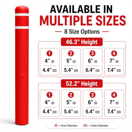 Red Safety Bollard Cover 6" x 46", Heavy Duty Bollard Post Sleeve with Reflective Tape, Weatherproof Bollard Guard for Parking Lot, Warehouse, Traffic Barrier - color: Red, size: 46" H