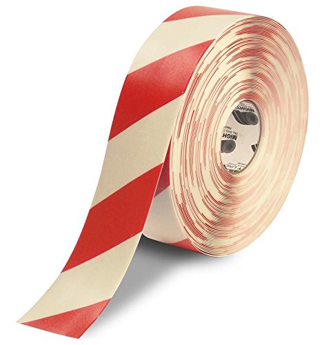 Mighty Line Diagonal Chevron Floor Marking Tape, 3 in White and Red - size: 3 inch, style: White With Red Chevrons