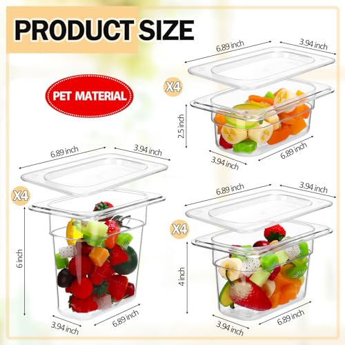 Tioncy 12 Pcs 1/9 Size Clear Food Pans with Lids Stackable Plastic Salad Bar Containers Commercial Food Storage Transparent Hotel Pans for Vegetables Fruits Beans Corns 2.5'' 4'' 6'' Deep - color: 1/9 Size