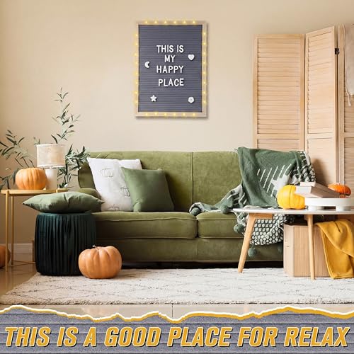 12 x 16 Inches Felt Letter Board & LED Light, Gray, Natural Wood - color: Gray, size: 12 x 16 Inches, style: Natural Wood