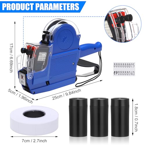 Fullhawl 3 Set Price Gun 2 Line Labeler with 10000 Blank White Labels 3 Ink Rolls Kit, Date Gun Pricing Tagging Stickers Maker Machine for Office Retail Shop Grocery Store Yard Sale(Blue) - color: Blue