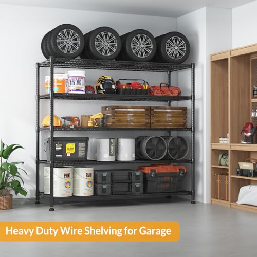 Himimi Storage Shelves with Wheels, 5-Tier Heavy Duty Steel Wire Rack Storage Shelving, Adjustable Metal Storage Shelves for Garage Kitchen Pantry Bathroom Laundry 18" D*60" W*82" H, Black - color: Black, size: 18"D×60"W×82"H, 5-Tier
