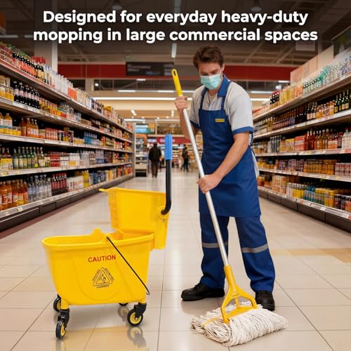 33 Qt Commercial Mop Bucket, with Side-Press Wringer and Cotton Mop