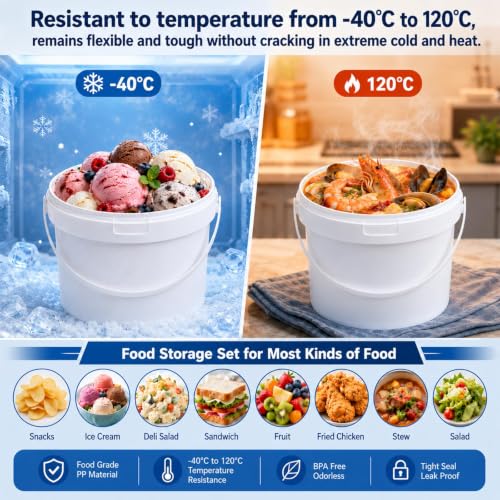 4 Pack 2.5 Gallon Plastic Bucket with Lid, Round Food Grade Large Storage Container for Water, Paint, Ice & Daily Use - color: White, size: 2.5 Gallon
