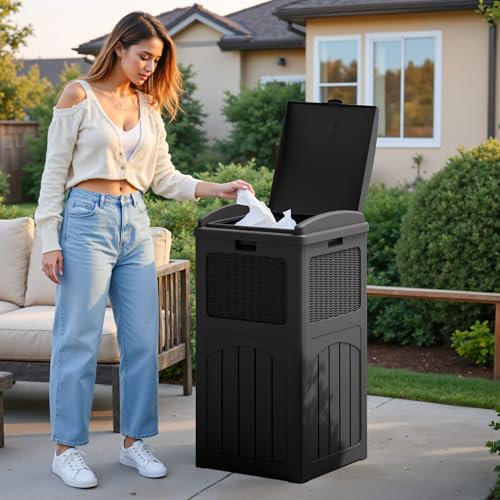 Flamaker 30 Gallon Trash Can, Resin Outdoor Garbage Can with Lid 2 Pack - color: Gray, size: 2 Packs