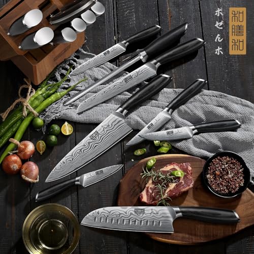 HOSHANHO 16-Piece Knife Set with Block, Ultra Sharp Kitchen Knife Block Set - size: 16 Pieces Knife Set