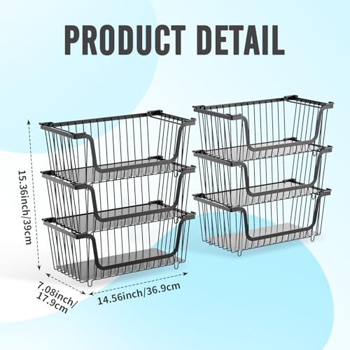 GAOKASE 6 Pcs Stackable Wire Baskets for Pantry Organizers and Storage, - color: 6-Black