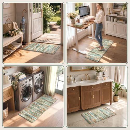 KIMODE Kitchen Mats Cushioned Anti Fatigue,Cyan Abstract Farmhouse Rugs - color: Cyan/Multi, size: 17.3" x 47"+17.3" x 29"--0.47 inches