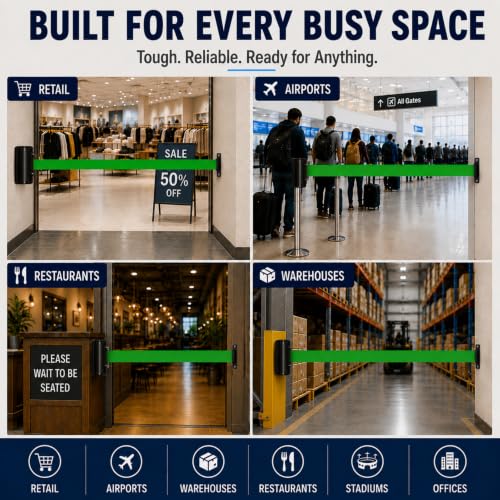 Crowd Control Warehouse WMB-125 Wall Mount Retractable Belt Barrier, 11 Ft - color: Green, size: Solid Color