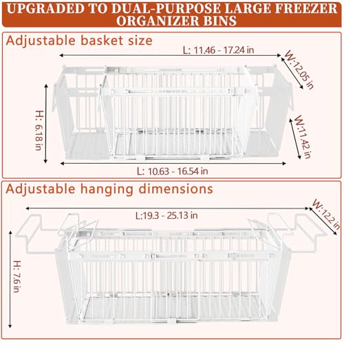 Hanging Freezer Organizer Bins for 5 to 20 Cu.Ft,Leak-Proof Bottom,2Pack - color: White