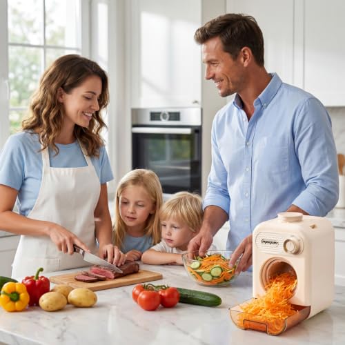 MOGAN Electric Cheese Grater, 5-in-1 Automatic Vegetable Slicer Shredder - color: Beige