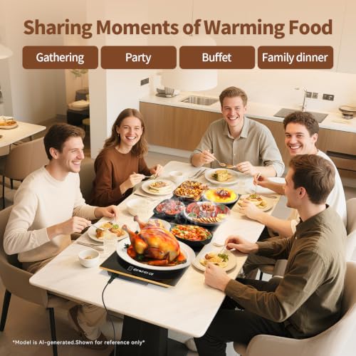 Food Warmers for Parties Buffet, (31.5"x12") Assemblable Stackable Electric Warming Tray with 8-Level Temperature Adjustment and 8-Hour Timer, Upgraded Desktop-Protecting Food Warming Mat - size: Dual-Plate:31.5"x12"