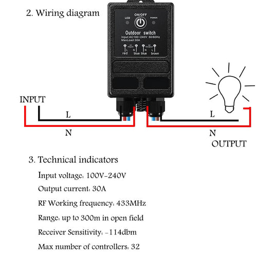 Wireless Light Switch Kit,AC110V-240V 40A Relay - size: 110v 300m switch