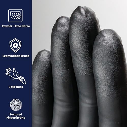 Adenna Dark Light Bulk Disposable Nitrile Gloves – 9 Mil, Heavy Duty Work Rubber Glove with Textured Grip, Non-Latex & Powder Free, Case of 900, Extra Large, Black - size: X-Large (Case of 900)