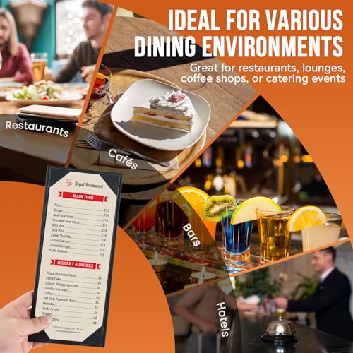 MYFULLY 1-View Menu Holders Covers 4.25"x11" 12PCS PU Leather for Restaurants