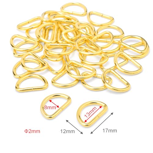 CooBigo 100 Pack 1/2" D Ring Metal Purse Straps Buckle Small Dog Collars Hardware Dee Rings Mini Zipper Pulls Clothing Bag Making Pet Dresses and Harness Vests Sewing Accessories(Gold) - color: Gold, size: 1/2 Inch