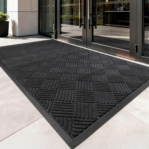 100pointONE Front Door Mat, Heavy Duty Indoor Outdoor Doormat, 72" x 36" Low Profile Outdoor Mats for Home Entrance, Stain and Fade Resistant Welcome Mat Ideal for High Traffic Area, Diamond Black - color: Black Diamond, size: 3' x 6' (Rectangular)