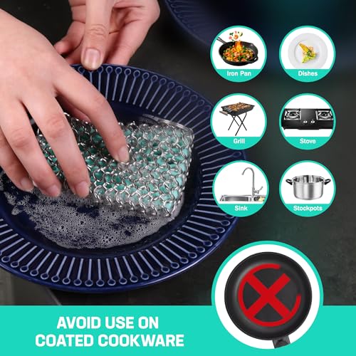 HAUSHOF Cast Iron Scrubber, Chainmail Scrubber Cast Iron Cleaner - color: Seafoam Green