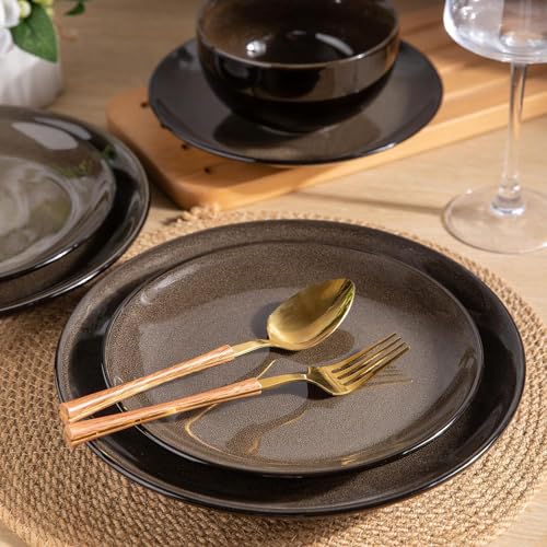 LeRatio Ceramic Dinnerware Sets for 6,18Pcs Porcelain Plates and Bowls Set - color: Dreamy Moonlight-Chestnut, size: Service for 6-18pcs