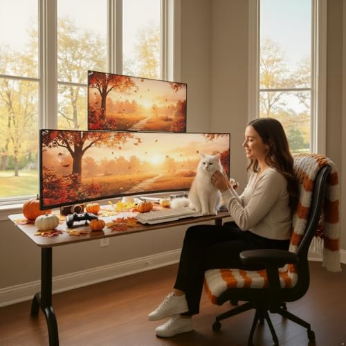 ARES WING White Ultrawide Dual Monitor Mount with USB A/C for 17 to 49 Inch - color: White with USB, size: with 18'' Pole