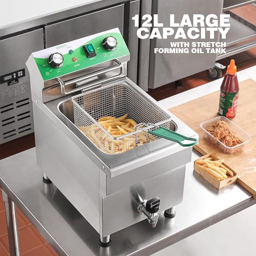 NUPANT 12.7 QT Commercial Fryer Electric Deep Fryer with Basket and Lid,Commercial Deep Fryer with Oil Filtration and Timer, Stainless Steel DEEP FRYER Countertop Fryer for Home Restaurant 110V/1750W - size: 12L