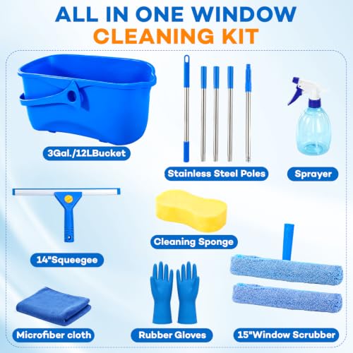 ALOTIKI 9Pcs Window Cleaning Kit with 3 Gal Cleaning Bucket & 81" Squeegee
