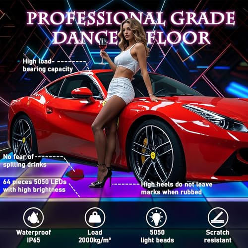 Dance Floor Stage Lights Tempered Glass Infinity Mirror Panel 3D Effect Led Dance Floor for Wedding Party Customizable (RGB-Magnetic, 64PCS(13.1fFTX13.1FT)) - size: 64PCS(13.1fFTX13.1FT), style: RGB-Magnetic