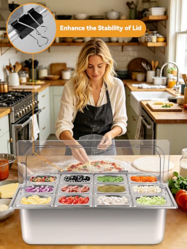 Pizza Topping Station 13 Pans Stainless Steel Salad Bar for Home - color: Silver, size: 13 Pans