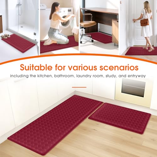 TranquilRelax 2-Piece Kitchen Mats, Cushioned Non-Slip Floor Mats, Burgundy - color: Burgundy, size: 2-Piece | 30"+47" | Standard